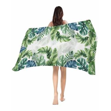 Imagem de Toalhas de praia grandes de folha de palmeira tropical - 58,4 cm x 119,4 cm toalhas de praia de microfibra grandes para crianças e adultos, plantas de verão secagem rápida, leve e sem areia absorvente