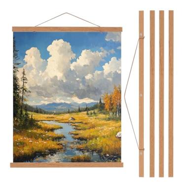 Imagem de PATIKIL 2 conjuntos de molduras magnéticas para pôster, 61 cm, imã de madeira, cabides para fotos, ilustrações, mapas, marrom