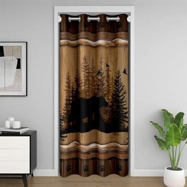 Imagem de Feelyou Cortina de porta de armário de urso, 106 x 203 cm, 1 painel, cortina rústica de porta de cabine para privacidade, crianças, ultra macia, natureza, vida selvagem, urso 30%-50%, escurecimento,