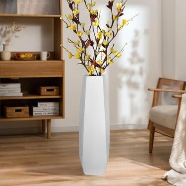 Imagem de GDSZJLJ Vaso de cerâmica branca de 43 cm, vaso decorativo alto com esmalte brilhante, vasos brancos grandes para flores, grama dos pampas, vasos de cerâmica modernos para sala de estar, escritório