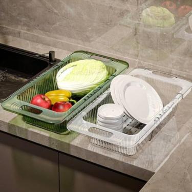 Imagem de Cesto Escorredor Retrátil para Pia, Organizador de Cozinha Multiuso, Verde e Branco