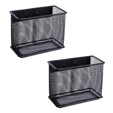 Imagem de dedoot Cesta magnética, pacote com 2 unidades, suporte magnético para canetas, forte para marcador de quadro branco, 12 x 5,8 x 9,4 cm, suporte magnético de tela preta para geladeira, geladeira