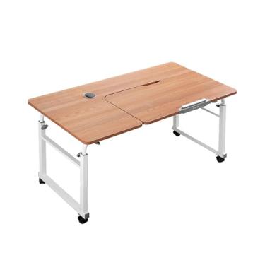 Imagem de Mesa móvel com altura ajustável para cima da cama com rodas - cor teca, perfeita para famílias de hospitais, carrinho de cadeira, mesa de laptop, mesa reclinável
