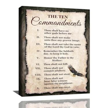 Imagem de SweetFox 10 mandamentos arte de parede dez mandamentos imagens decoração de parede cristã versículo bíblico citações águia careca pintura em tela impressão de escritura religiosa arte emoldurada para