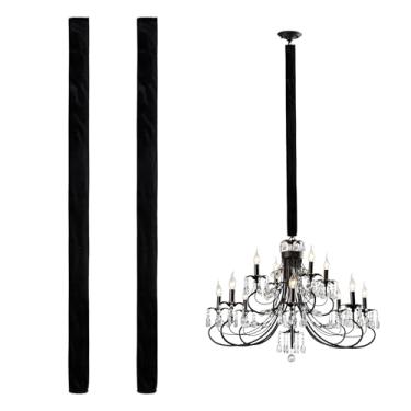 Imagem de NICENEEDED 2 peças de capa de cordão de tecido para lustre, capa de corrente preta para lustre, capa de corrente, tecido de veludo, capa de corrente, cabo oculto, gerenciamento de cabos, 120 cm