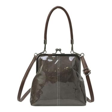 Imagem de Bolsas e bolsas femininas Kiss Lock pequena de PVC, bolsa tiracolo de papel kraft, bolsa transparente com alça superior Kisslock Satchel, Café, One Size