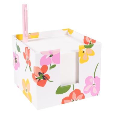 Imagem de kate spade new york Cubo de notas com 400 folhas em branco e caneta de tinta preta, suporte de papel fofo para mesa, amores-perfeitos de primavera