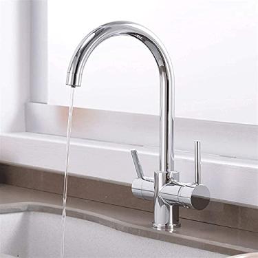 Imagem de wang hao shop Torneiras, torneiras de pia de cozinha, torneira de arco de cozinha moderna, torneira de cozinha com filtro de água, torneiras de água potável de alça dupla, torneira misturadora de
