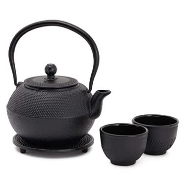 Imagem de Juvale Bule de chá de ferro fundido - 1200 ml, preto, 2 xícaras - Conjunto de chá japonês com infusor de aço inoxidável e chaleira de fogão para chá de folhas soltas
