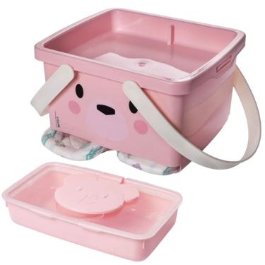Imagem de Kit caixa porta fraldas com alça e porta lenço umedecido ursa Plasutil