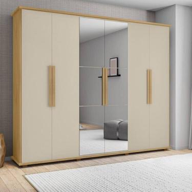 Imagem de Guarda-roupa Casal com Espelho 6 Portas com 4 Gavetas Internas Canadá Cinamomo Off White