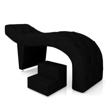 Imagem de Maca De Estética Para Massagem Cílios Fixa Lash Estofada Com Escada Pu Preto G83