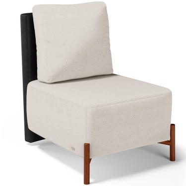 Imagem de Poltrona Decorativa Living Pés Madeira Hungria L02 Couríssimo Preto Linho Cru - Lyam