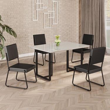 Imagem de Conjunto Sala De Jantar Mesa 120x90cm Base Lunna Tampo Mdf Laca Com Vidro Napoli Preto