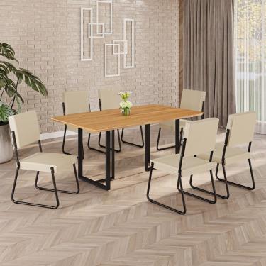 Imagem de Conjunto Sala De Jantar Mesa 160x90cm Base Lunna Tampo Mdf Napoli Creme - Preto