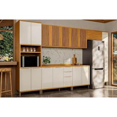Imagem de Kit Cozinha Modulada 7 Peças Sauvignon 3 Aéreos + 2 Balcões + 1 Paneleiro + 1 Torre Quente C7p91 Amendoa Off White Ronipa