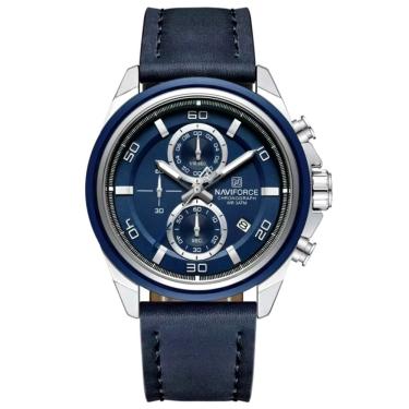 Imagem de Relógio Masculino Pulseira De Couro Genuíno Com Cronógrafo De Quartzo Esportivo 30m Azu...