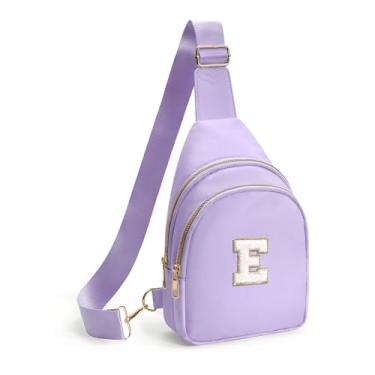 Imagem de Bolsa tiracolo feminina, pochete com inicial, linda bolsa tiracolo de viagem, bolsa com inicial A, Roxa, E