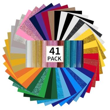 Imagem de guangyintong Pacote De Vinil Transferência Térmica Htv, Com 41 Unidades, 30 Cm X 25 Cm, Para Passar Em Camisetas, 31 Cores Sortidas, Fecho E Glitter, Fácil Cortar Remover.