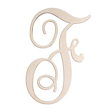Imagem de Focal20 Letras Cursivas De Madeira F Para Decoração Parede, 14" Grande Monograma Inacabado, Madeira, Artesanato, Recortes Alfabeto, Pintura Faça Você Mesmo, Cabide Porta (F)