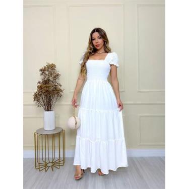 Imagem de Vestido feminino em cetim branco no tamanho M - Lebela 