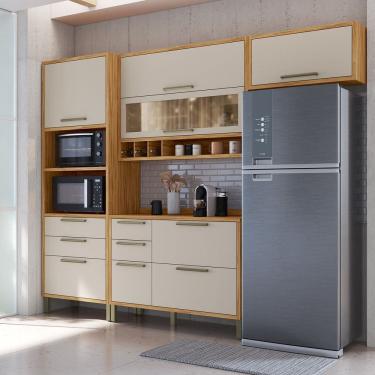 Imagem de Cozinha Compacta Modulada 4 Peças Vicenza Espresso Móveis Amêndoa/Off-White