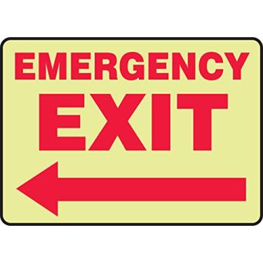 Imagem de Accuform MLEX571GP Placa de segurança de plástico Lumi-Glow, "Saída de emergência (seta esquerda)", 25,4 cm de comprimento x 35,5 cm de largura x 0,2 cm de espessura, vermelho no brilho