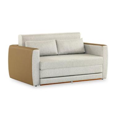 Imagem de Sofá-Cama 2 Lugares MH-1609 Herval 158 cm (largura) Colchão Casal Linho Bege Laterais Marrom A