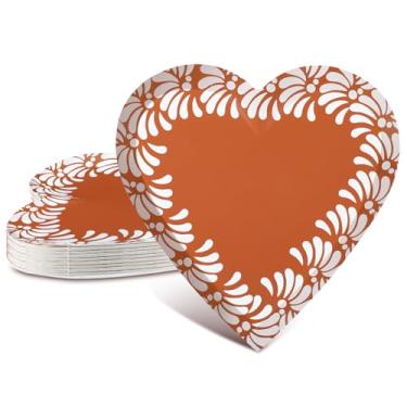 Imagem de Sunnychicc 50 peças de pratos de festa mexicanos 22 cm em forma de coração Talavera Platos de Barro Mexicanos Fiesta Terracota Pratos de Papel Descartáveis Cinco De Mayo Artigos de Festa de Chá de