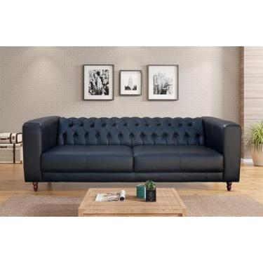 Imagem de Sofá Decorativo Sala de Estar California 3 Lugares 240cm Couro Preto -