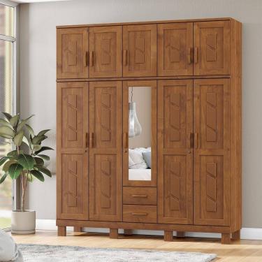 Imagem de Guarda Roupa Bipartido 10 Portas 2 Gavetas com Espelho Linha Cobre 1276C Castanho Finestra