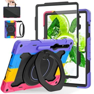 Imagem de ROISKIN Capa para Samsung Galaxy Tab S10 Ultra 2024/ S9 Ultra/S8 Ultra 14,6 polegadas, capa protetora resistente à prova de choque com protetor de tela, suporte, alça, alça de ombro e suporte para
