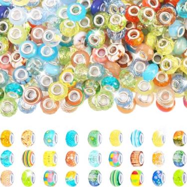 Imagem de Exway Contas espaçadoras europeias de grandes orifícios, 150 peças de varinhas de fadas com furo grande, contas de jardim para decoração de estacas, contas de murano, contas de cristal para bricolage