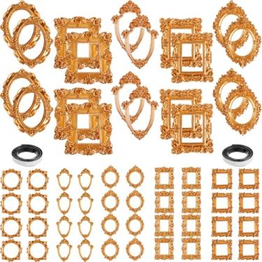 Imagem de Teenyyou 60 minimolduras douradas com fita magnética, pequenas, vintage, resina, antiguidade, miniatura, molduras barrocas, para fotos, joias, decoração de casamento