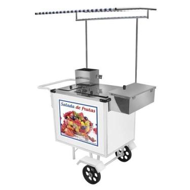 Imagem de Carrinho de Salada de Frutas Cefaz Luxo Branco com Rodas Maciças e Tol