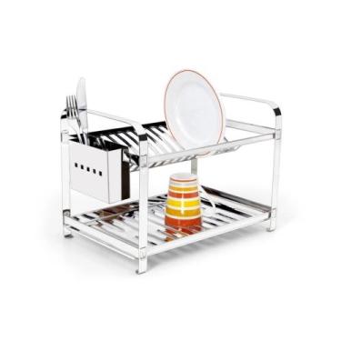 Imagem de Escorredor Para 12 Pratos Montado C/ Porta Talheres Em Aço Inox Mak In