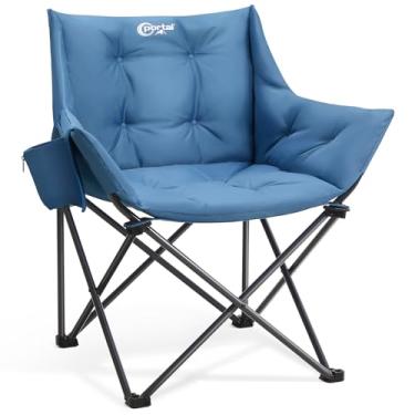 Imagem de Portal Cadeira de acampamento acolchoada dobrável para ambientes internos e externos, aconchegante para clube, lua, gramado, portátil, para pátio, varanda, quintal, gramado, sala de estar, suporta 158