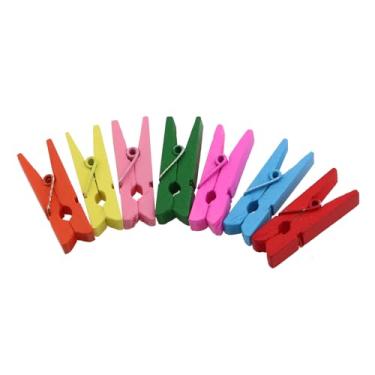 Imagem de Caishun 100 peças de clipes de fotos de madeira pinos de armazenamento de notas clipes de decoração de chuveiro clipes de decoração de casamento aniversário artesanato 35 mm corda de juta colorida