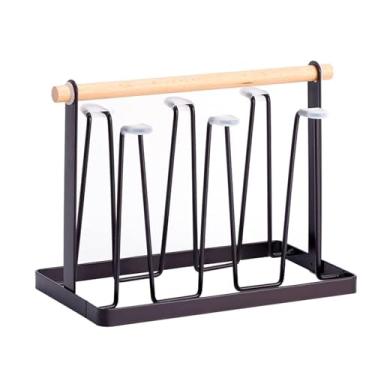 Imagem de Suporte de escorredor de metal, escorredor de copos, suporte para copos de cerveja, suporte de secagem de garrafa com 6 ganchos de silicone, suporte de copo de vidro, organizador de garrafa de água