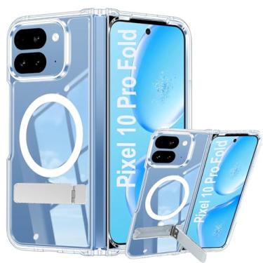 Imagem de Capa magnética para Google Pixel 10 Pro Fold compatível com MagSafe, suporte de metal integrado e conector de dobradiça [capa não escorrega], capa de telefone de proteção antiamarelamento com suporte