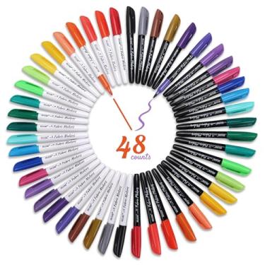 Imagem de SELEAD Conjunto de 48 marcadores de tecido permanentes para roupas – cores sortidas finas e pontas de pincel não tóxicas para desenho, conjunto de canetas marcadoras para camisetas, bolsas, bolsas