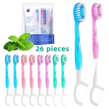 Imagem de Mini escova de dentes descartável com pasta de dente, raspadores e fio