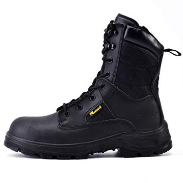 Imagem de Botas táticas militares masculinas de 20 cm, bico de aço, botas de segurança para trabalho com zíper lateral, botas de combate leves do exército, T - preto, 12 Wide