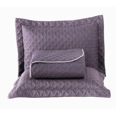 Imagem de Colcha Coxa Cobre Leito Jogo Roupa Cama Casal Queen 3 Pçs Matelado Basico Simples Macio Florzinha Cinza Luxo