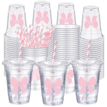 Imagem de Copos de plástico descartáveis Sliner Coquette Pink Bow 470mL 50 unida