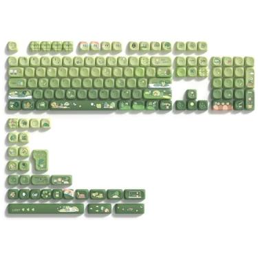 Imagem de dagaladoo Conjunto de teclas Matcha Green Frog, teclas personalizadas PBT 60% 75% 100%, teclas de teclado de sublimação tingida, perfil MOA para teclado mecânico, compatível com ANSI/ISO, TKL, layout