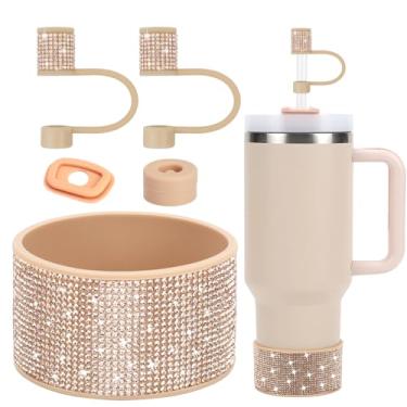 Imagem de Conjunto de acessórios para copo Stanley de strass, incluindo capas de canudo brilhante de 1 cm, tampa à prova de derramamento, bota de silicone com glitter de diamante para acessórios Stanley 850 g