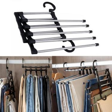 Imagem de kit 2 Cabide De Inox P/ 5 Calças Horizontal Ou Vertical articulado - c