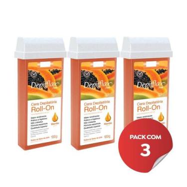 Imagem de Kit c/3 Ceras Depilatória Refil Roll On Depilflax Mamão 100g