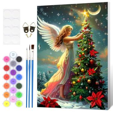 Imagem de HEIBAGO Kit de pintura emoldurada de Natal por números para adultos, pintura por números para adultos iniciantes, kits de pintura por números anjo em tela, pintura por números para presente decoração